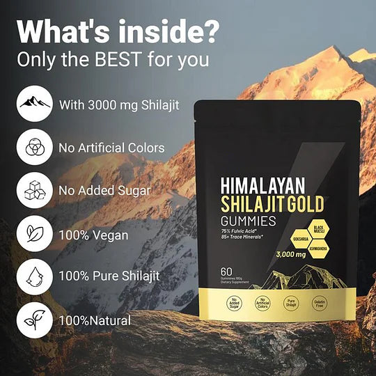 Himalayan Shilajit Gummies | With Ashwagandha, Gokshura & other herbs | No added sugar | 60 Gummies