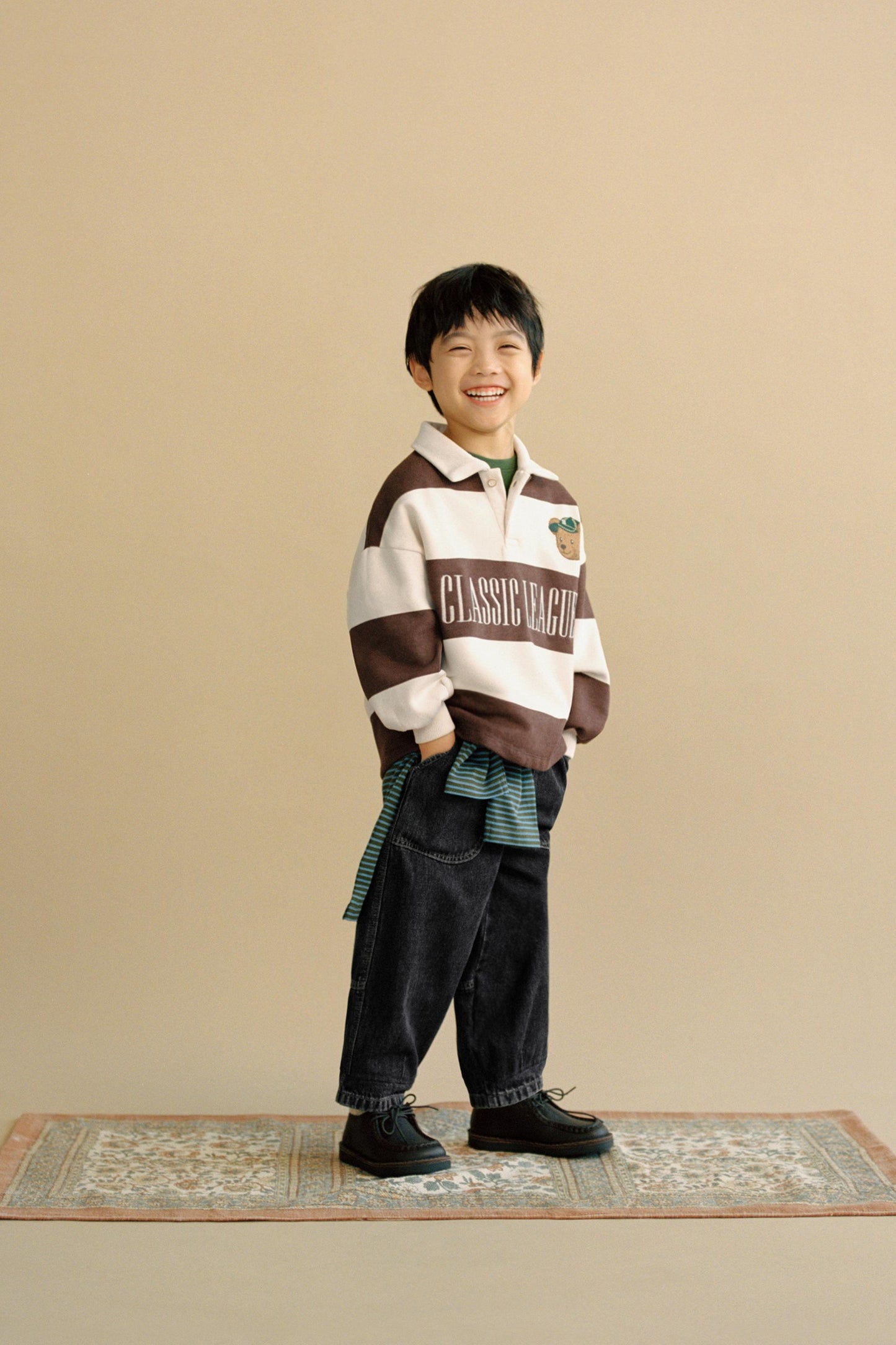 STRIPED POLO SHIRT WITH EMBROIDERED BEAR