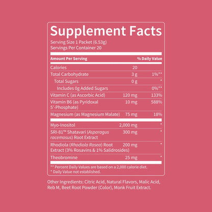 Nello Superbalance Hormonal Support Drink Mix, 20 Travel Packets, SRI-81 Shatavari, Myo-Inositol, Rhodiola Rosea, Vitamin C, Magnesium, Theobromine, Vitamin B6/C