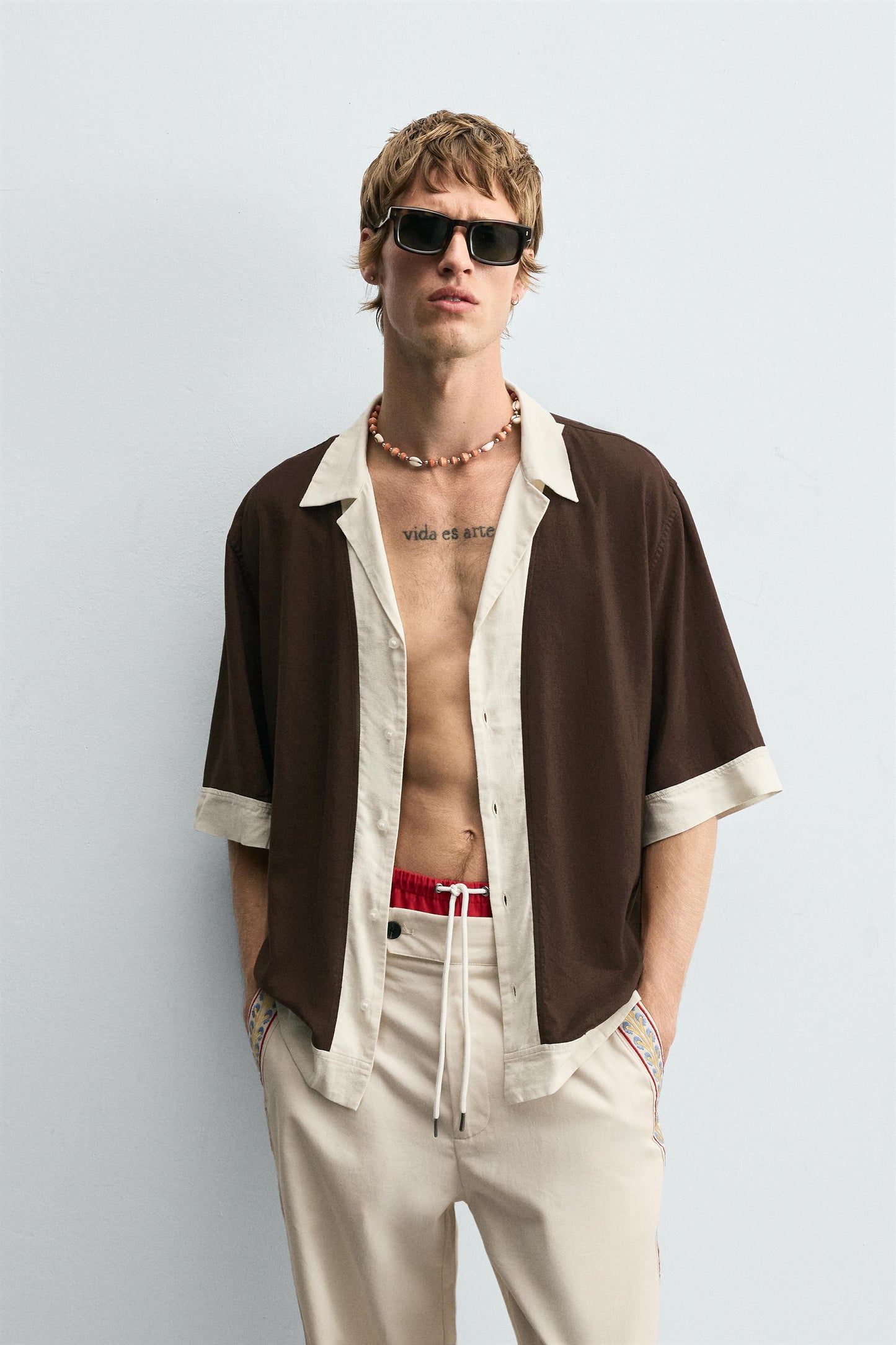 COLORBLOCK VISCOSE-LINEN SHIRT