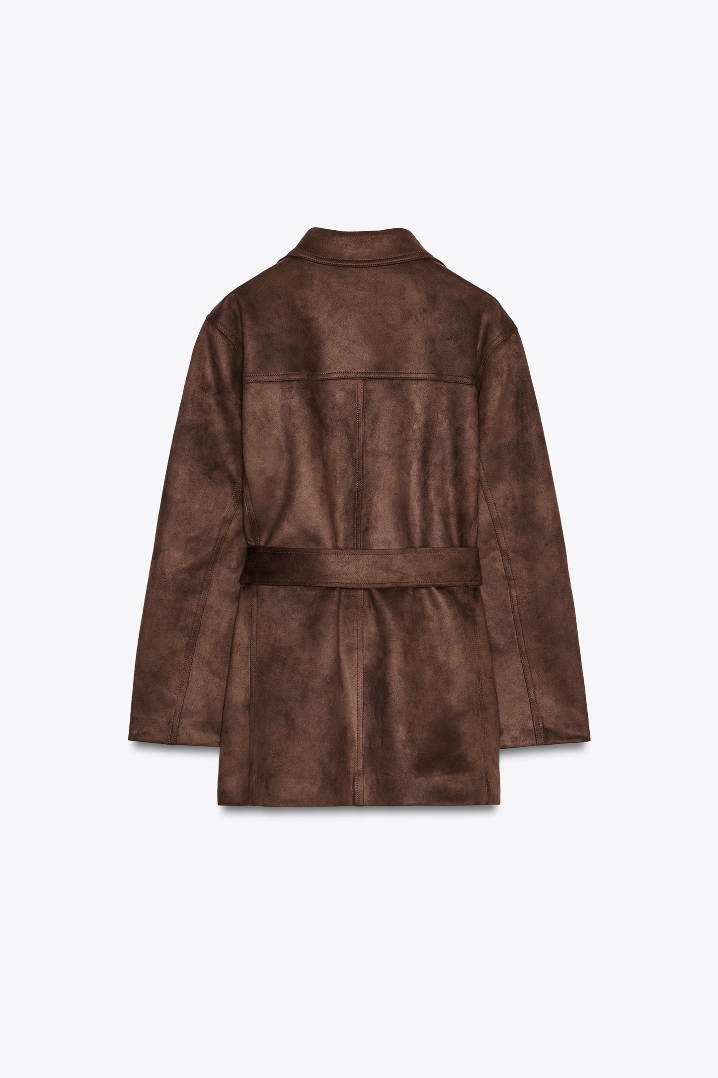 BELTED FAUX SUEDE JACKET
