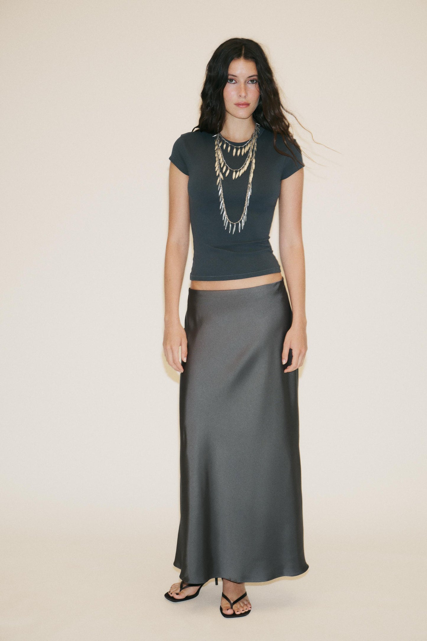 SATIN MIDI SKIRT