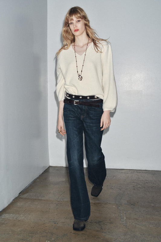 WOOL BLEND BALLOON SLEEVE SWEATER