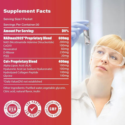 ZOOONE NR1000 NAD+ Drink Mix - Berry Flavor for Cellular Energy, Focus & Skin Aging Support - 30 Pack