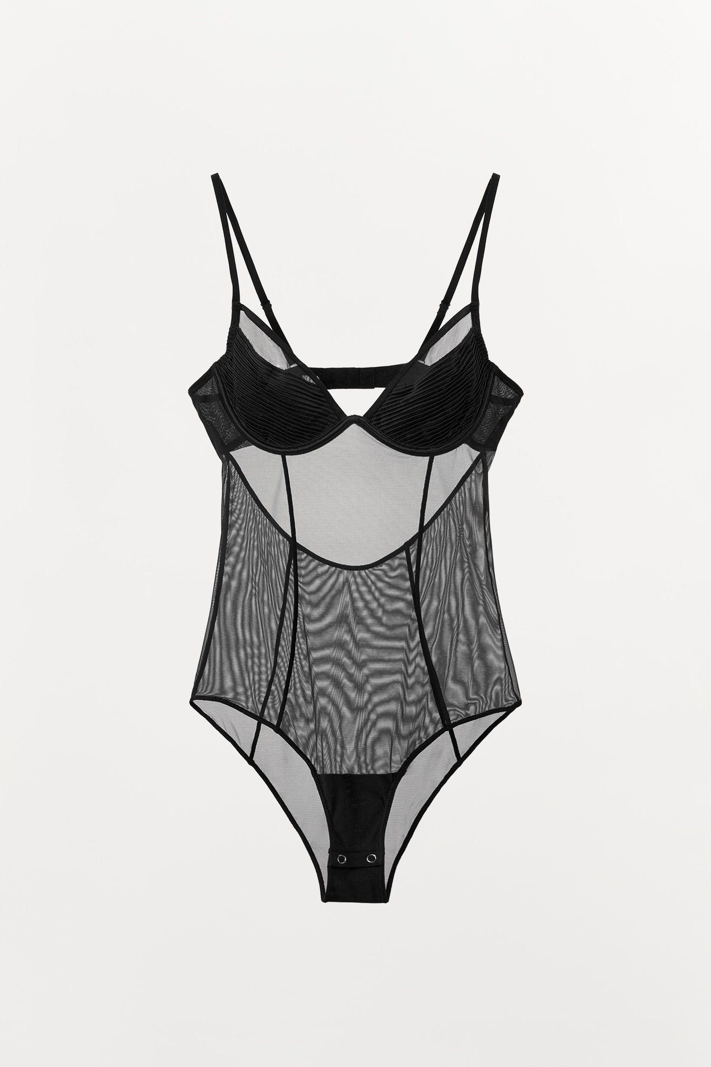 SEMI-SHEER PLEATED BODYSUIT