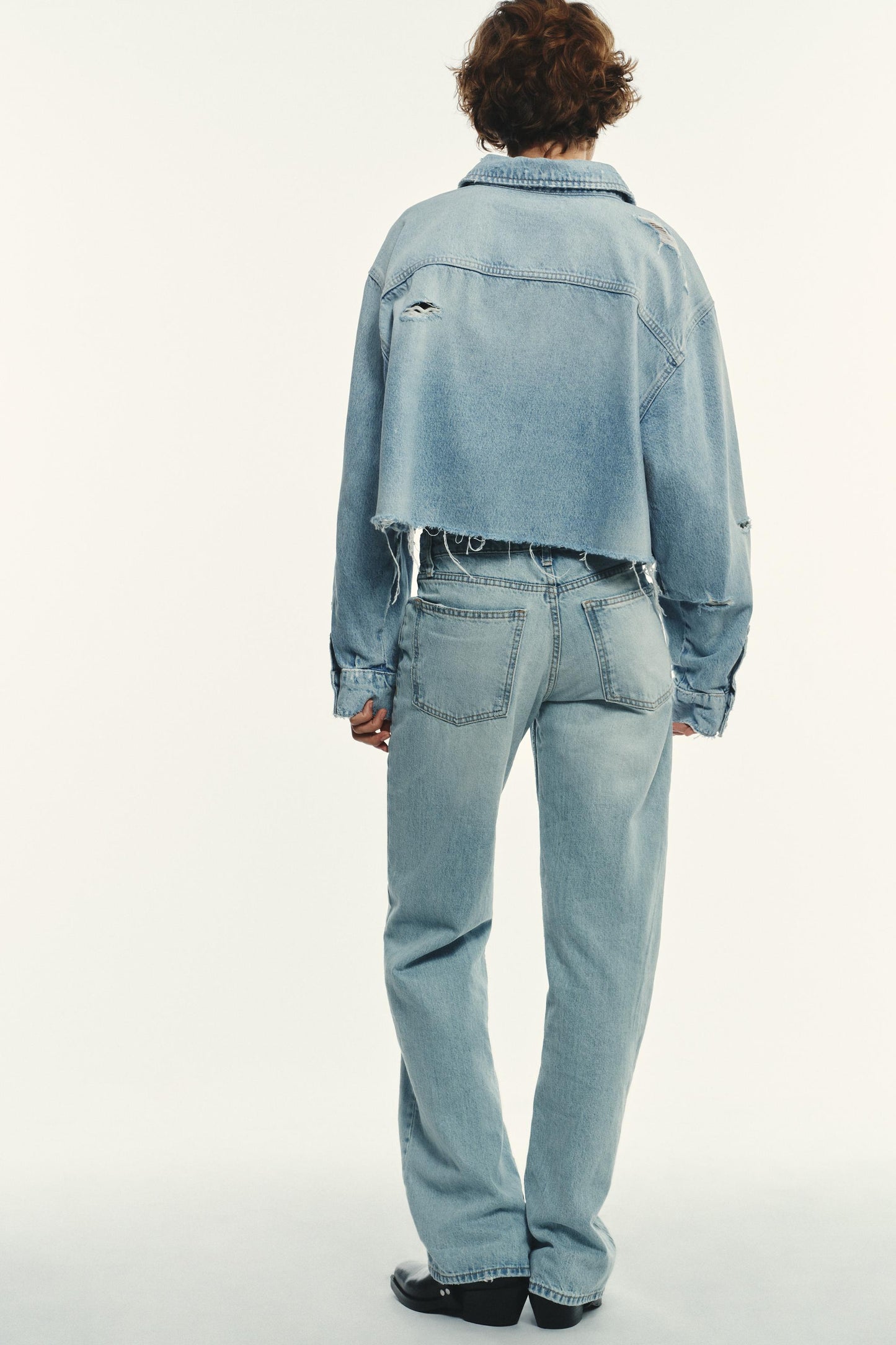 TRF RIPPED CROP DENIM OVERSHIRT