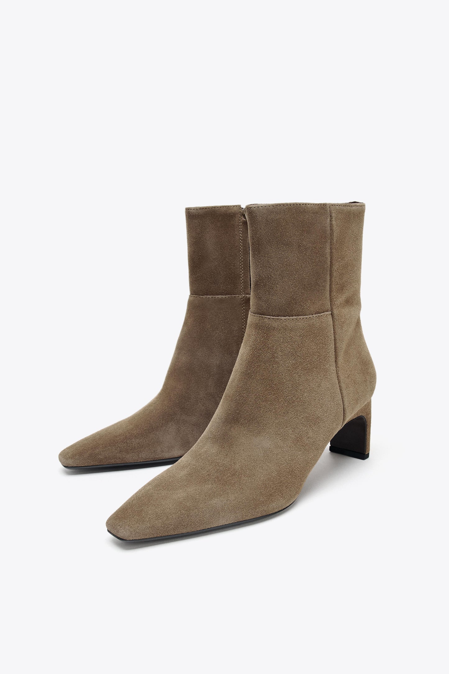 SPLIT LEATHER KITTEN HEEL ANKLE BOOTS