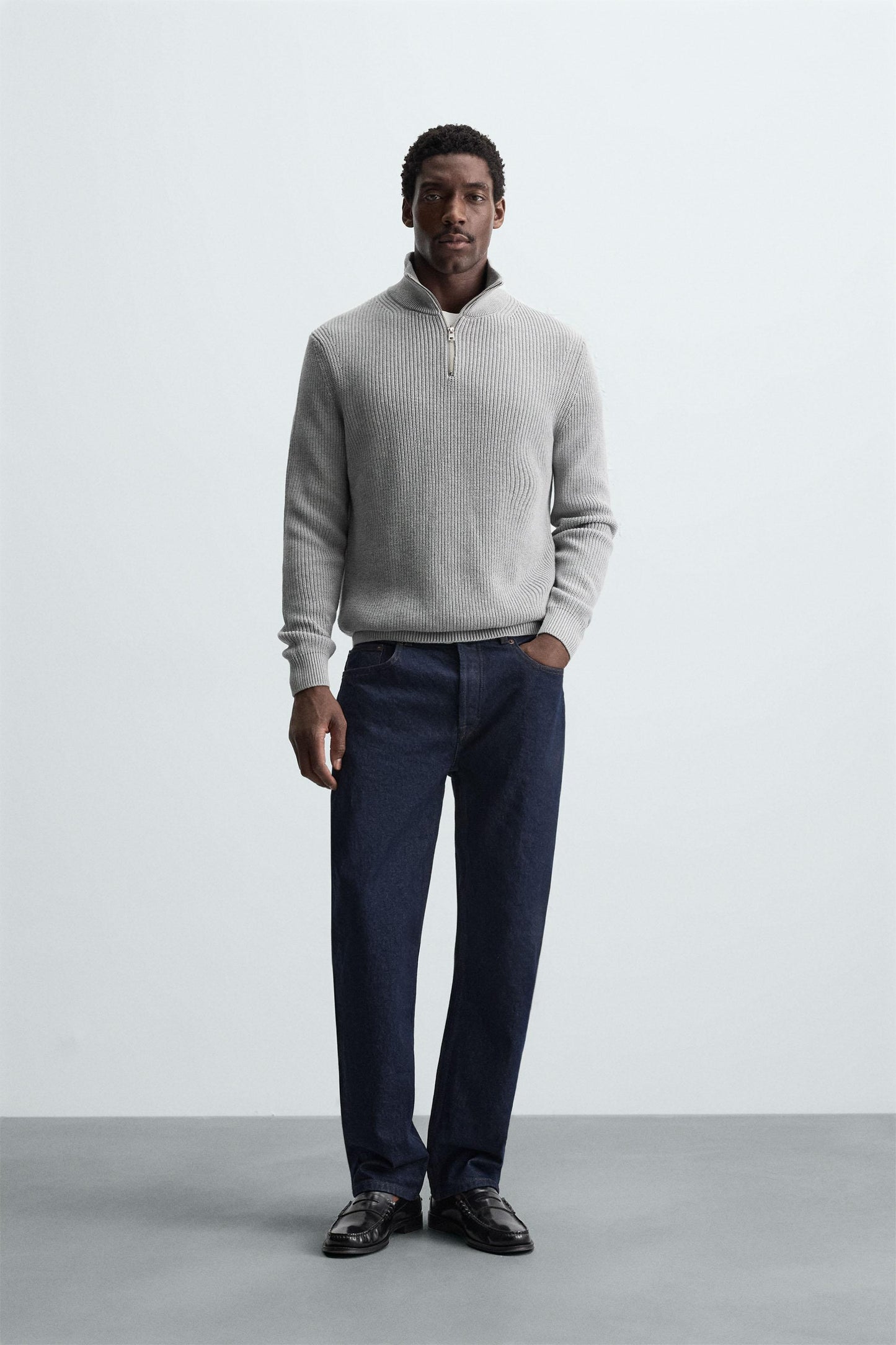 ZIPPERED PURL KNIT SWEATER