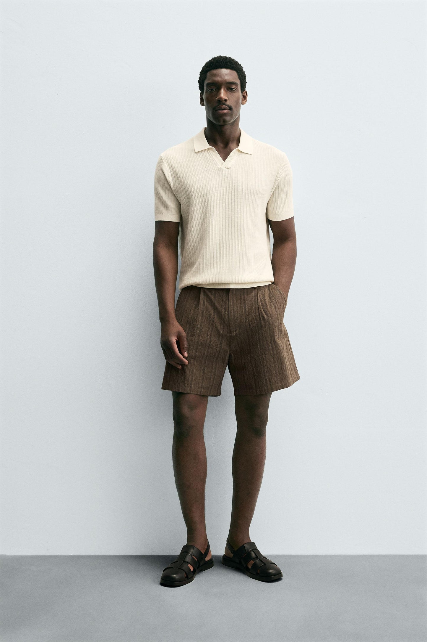 RIBBED KNIT POLO SHIRT