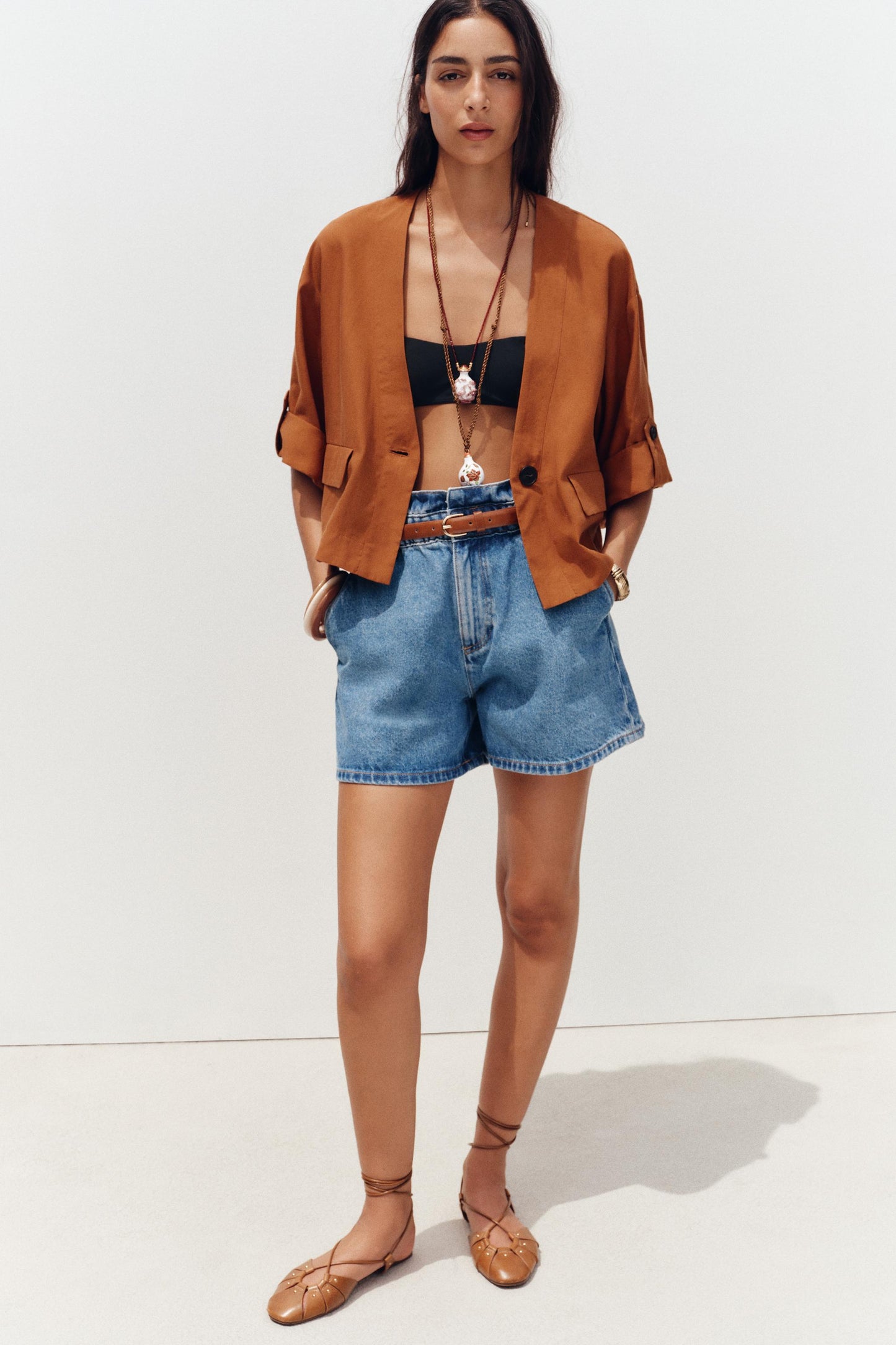 Z1975 DENIM PAPERBAG BELTED SHORTS