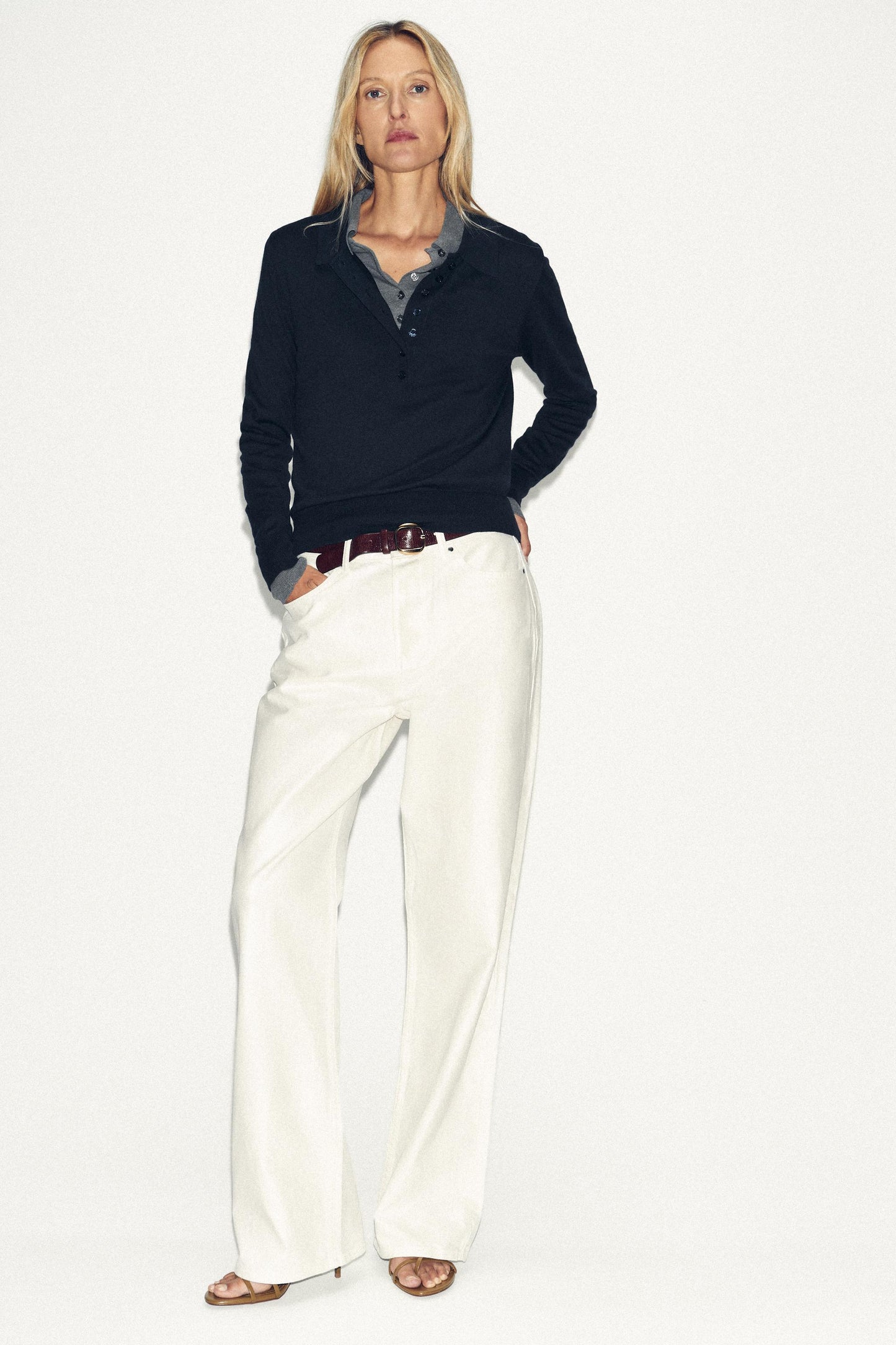 PLAIN KNIT POLO SWEATER