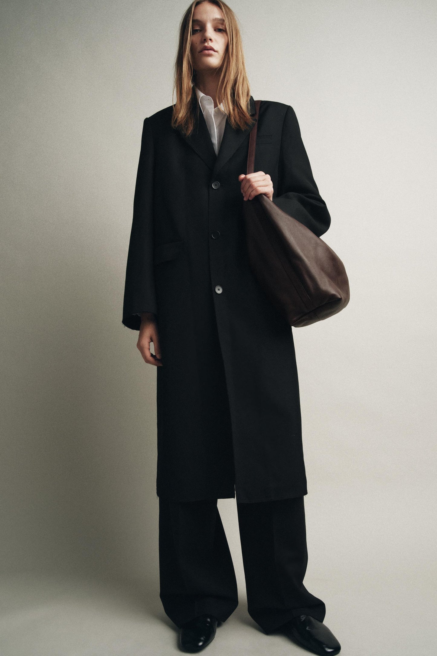 DOUBLE COMPARTMENT LEATHER BUCKET BAG
