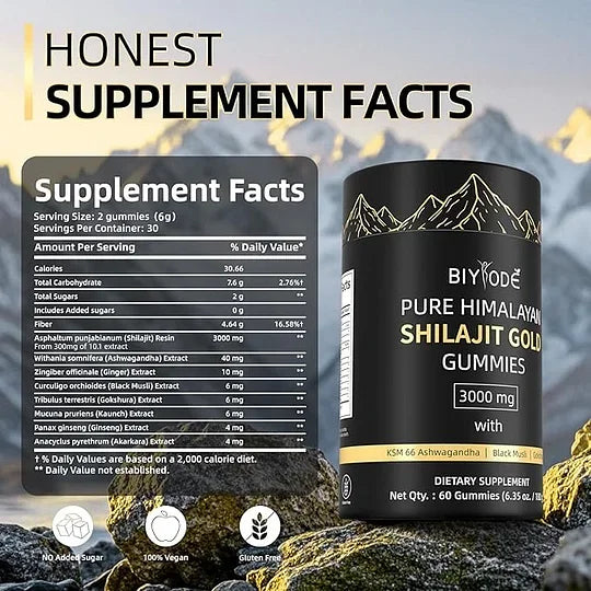 Himalayan Shilajit Gummies | With Ashwagandha, Gokshura & other herbs | No added sugar | 60 Gummies