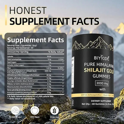 Himalayan Shilajit Gummies | With Ashwagandha, Gokshura & other herbs | No added sugar | 60 Gummies