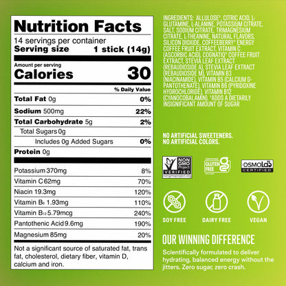 Liquid I.V. Sugar-Free Energy Multiplier - Lime Margarita - Hydration Powder Packets | Electrolyte Powder Drink Mix | Convenient Single-Serving Sticks | Includes Natural Caffeine | 1 Pack (14 Servings)