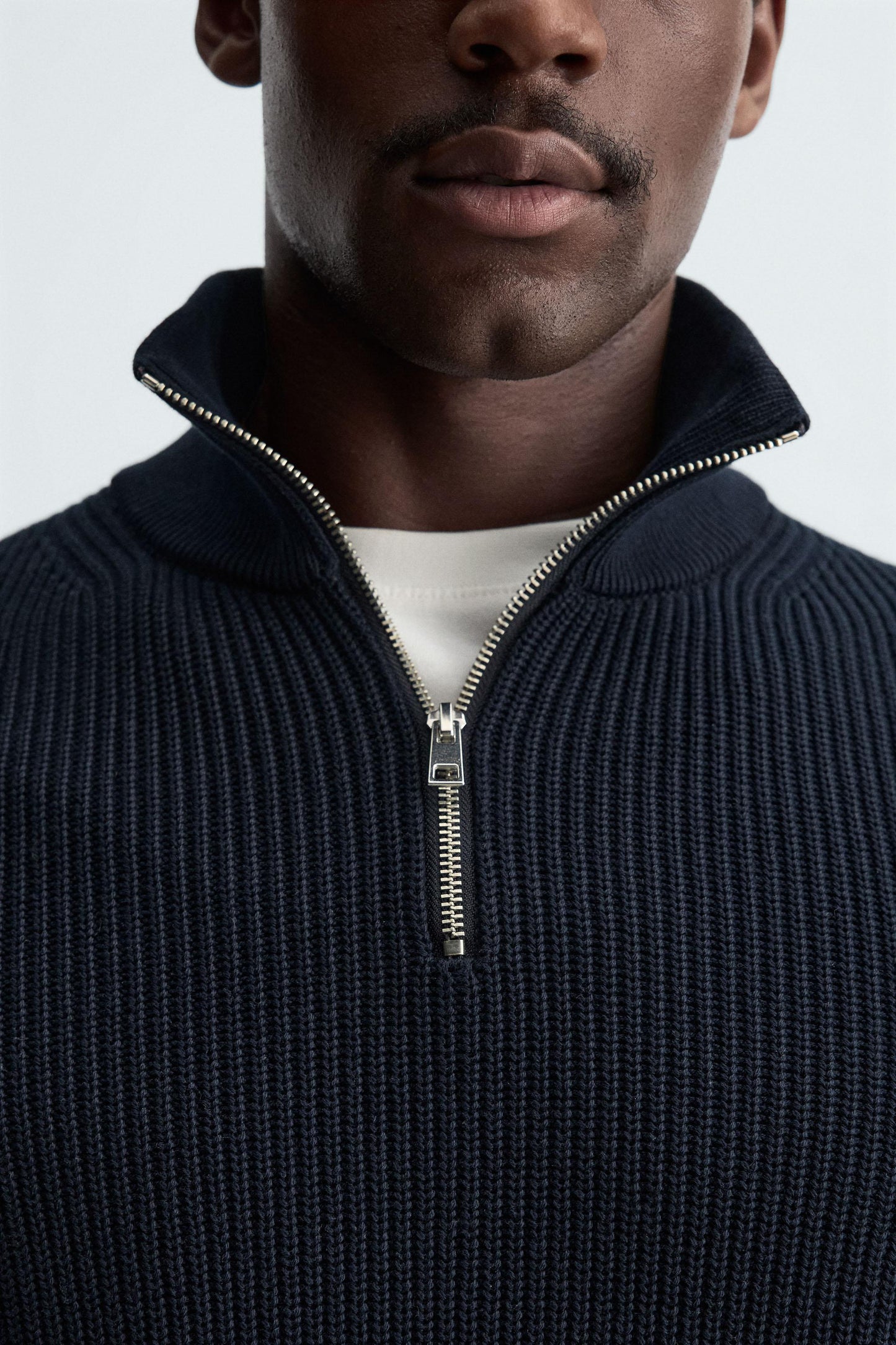 ZIPPERED PURL KNIT SWEATER