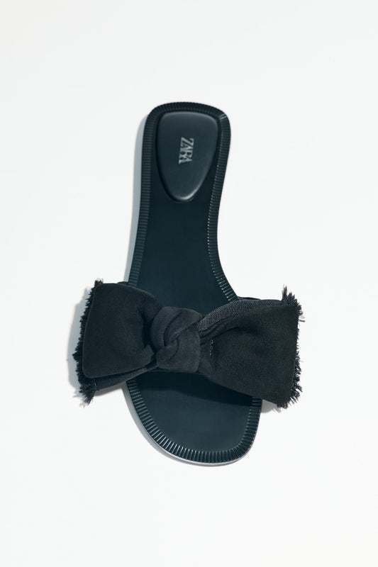 SPLIT LEATHER BOW SANDALS
