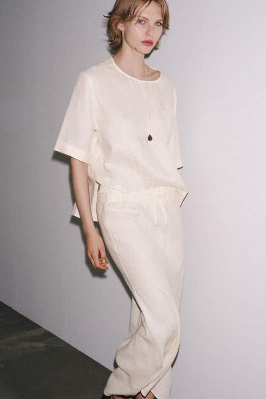 ZW COLLECTION 100% LINEN MIDI SKIRT