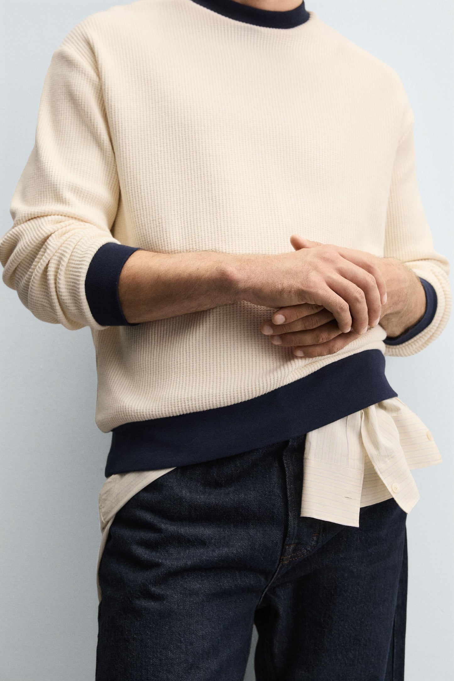CONTRAST WAFFLE WEAVE SWEATSHIRT