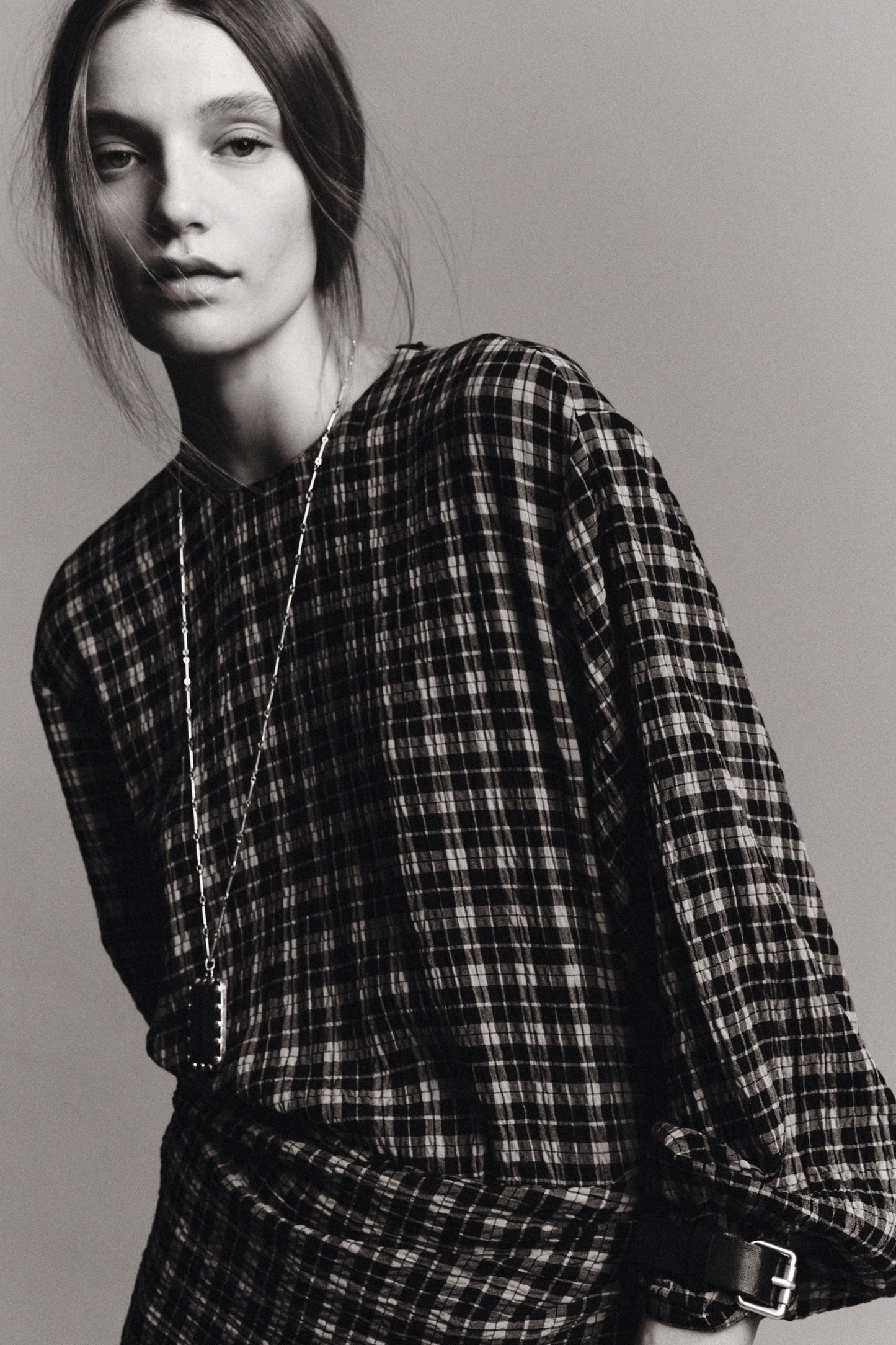 ZW COLLECTION PLAID SCARF SHIRT