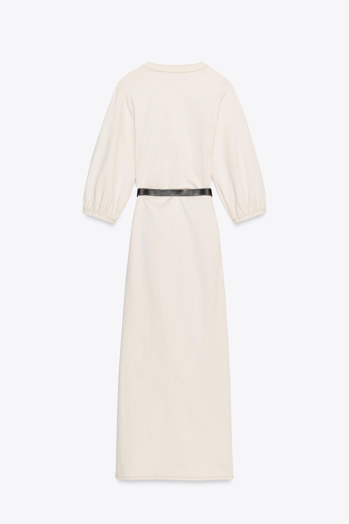 BELTED BALLOON SLEEVE MIDI DRESS