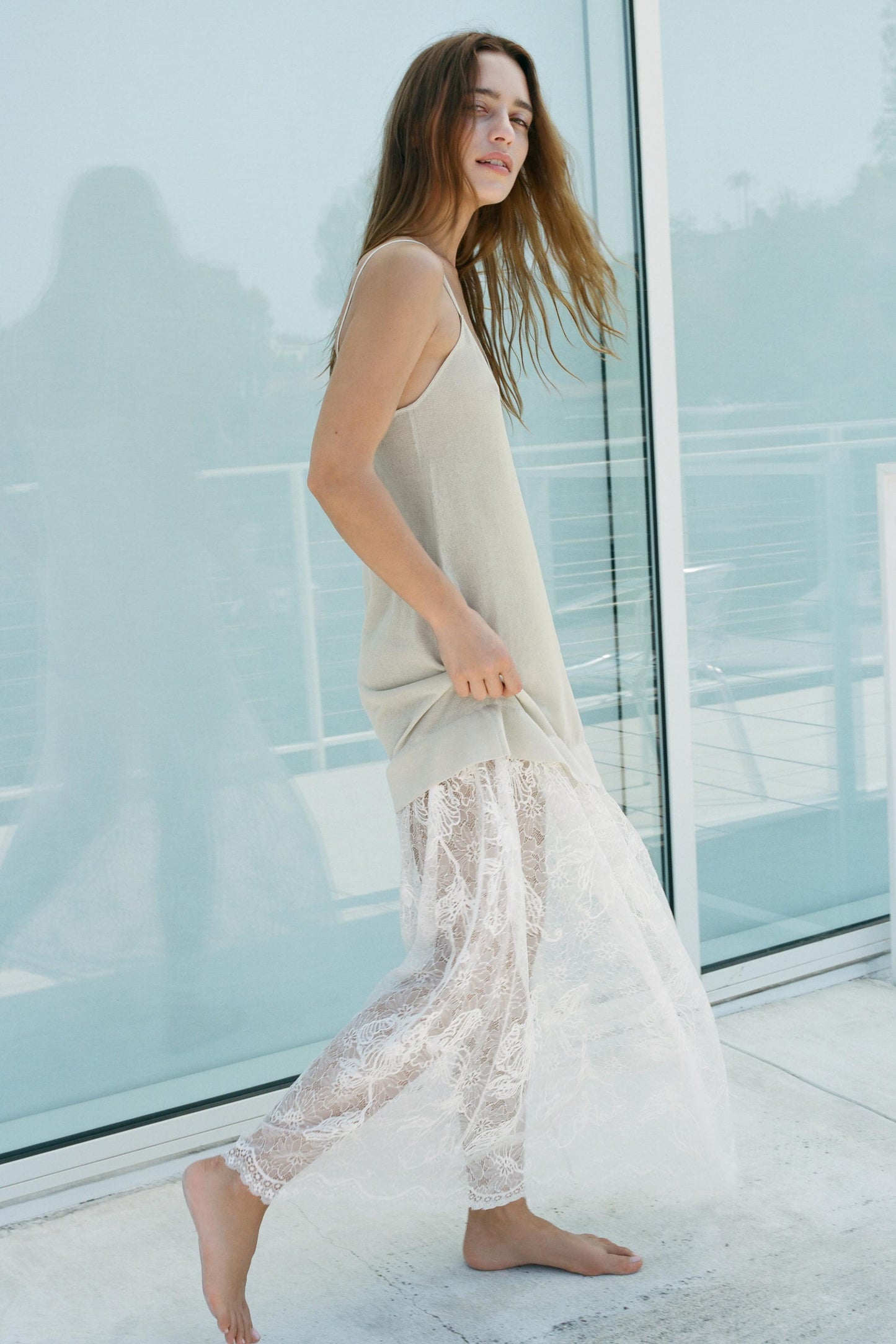 LACE COMBINATION KNIT DRESS