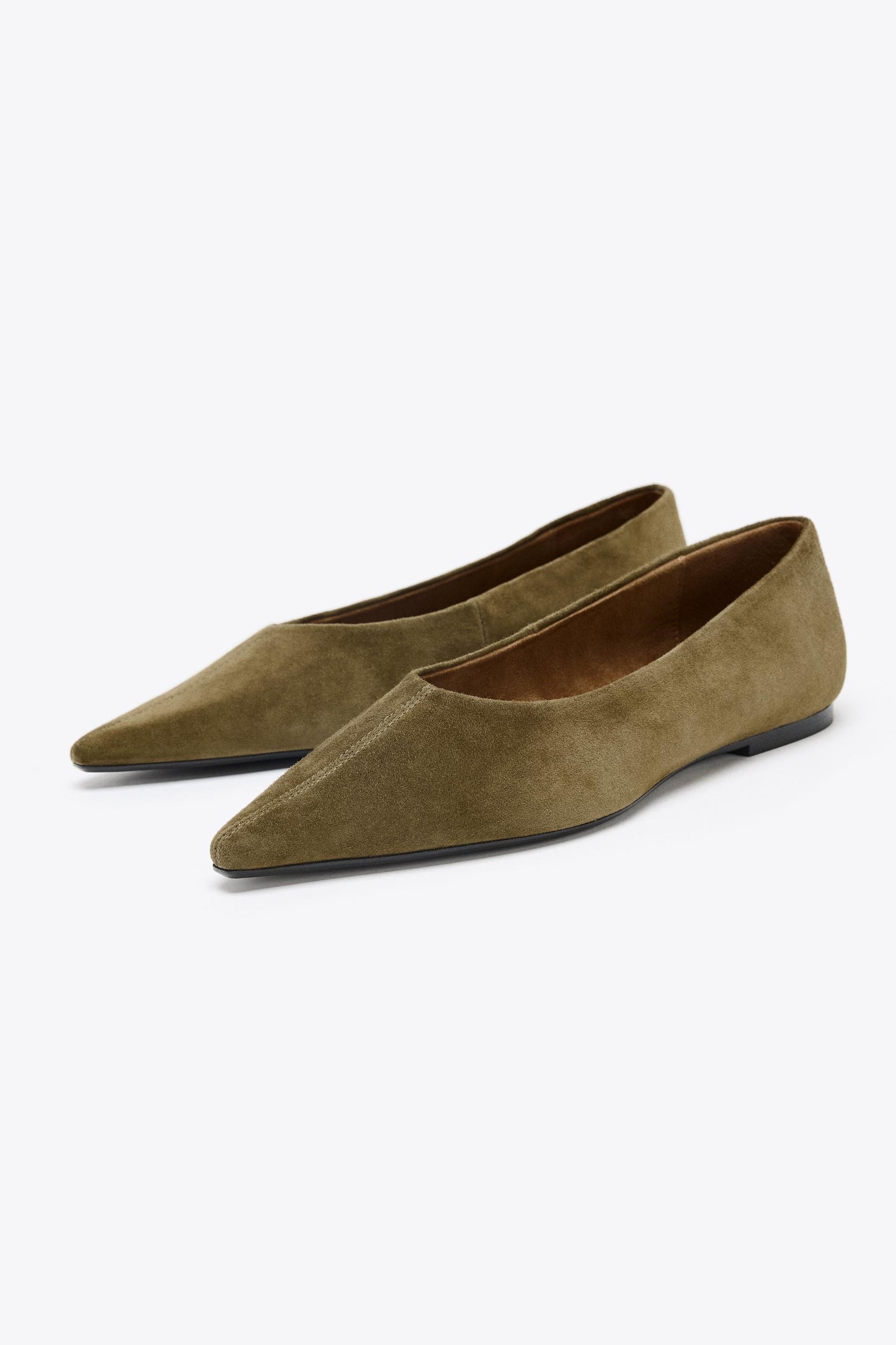 SPLIT LEATHER POINTED TOE BALLET FLATS