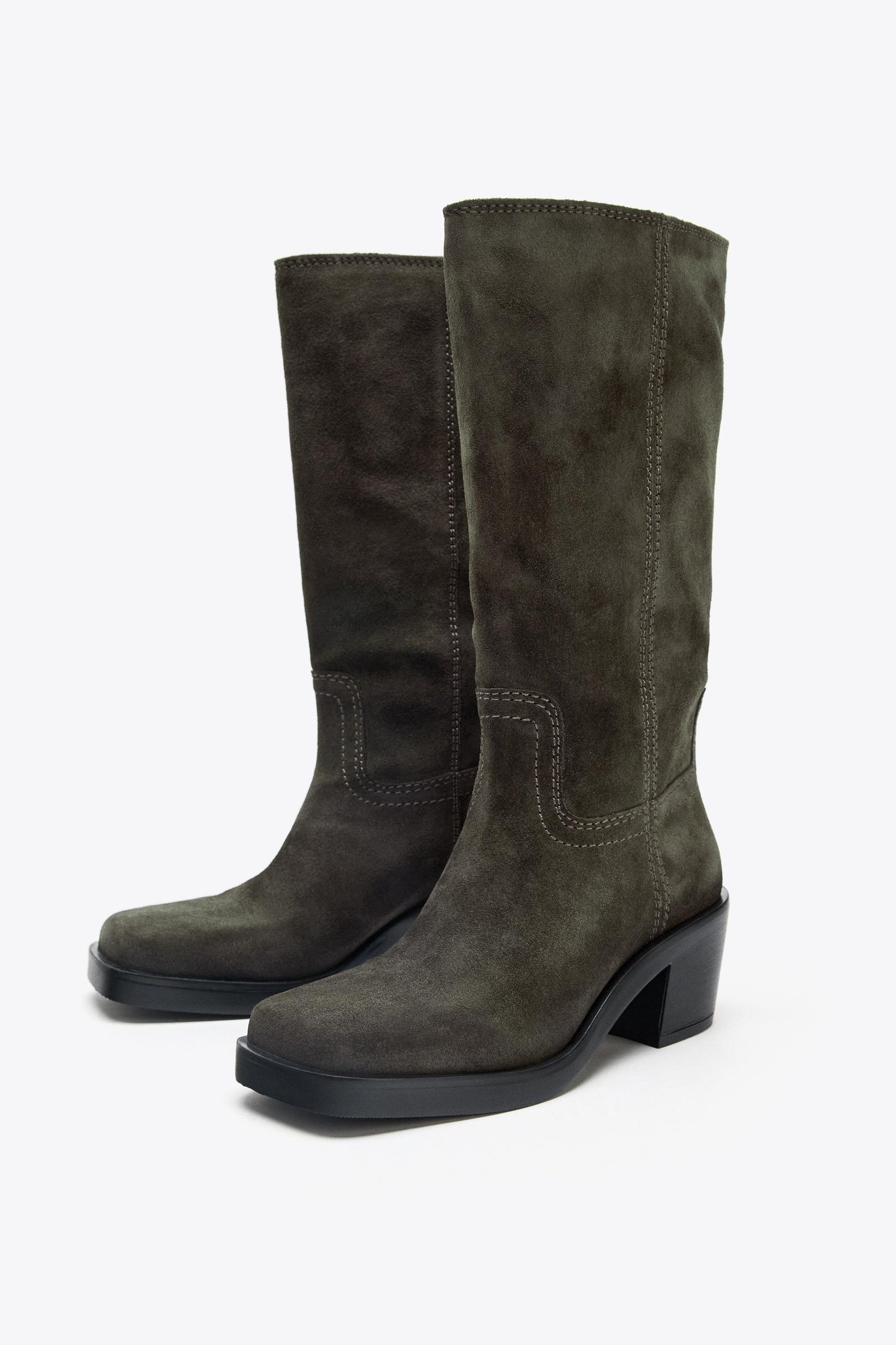 SPLIT LEATHER TOPSTITCHED BOOTS