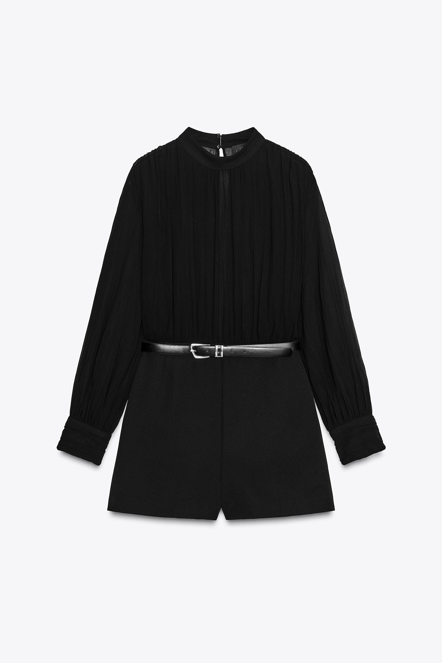 SEMI-SHEER COMBINATION JUMPSUIT WITH BELT