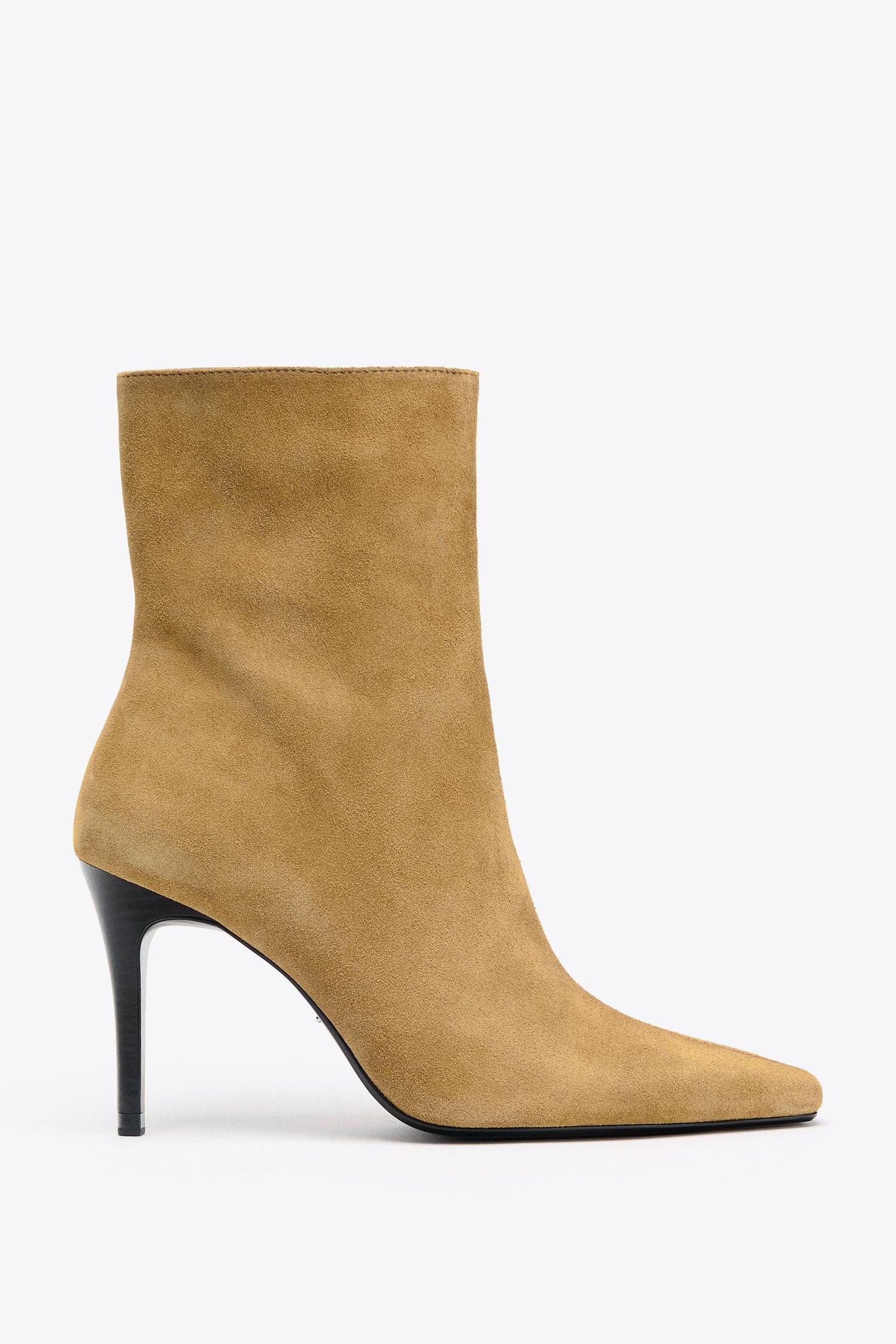 SPLIT LEATHER STILETTO HEEL ANKLE BOOTS
