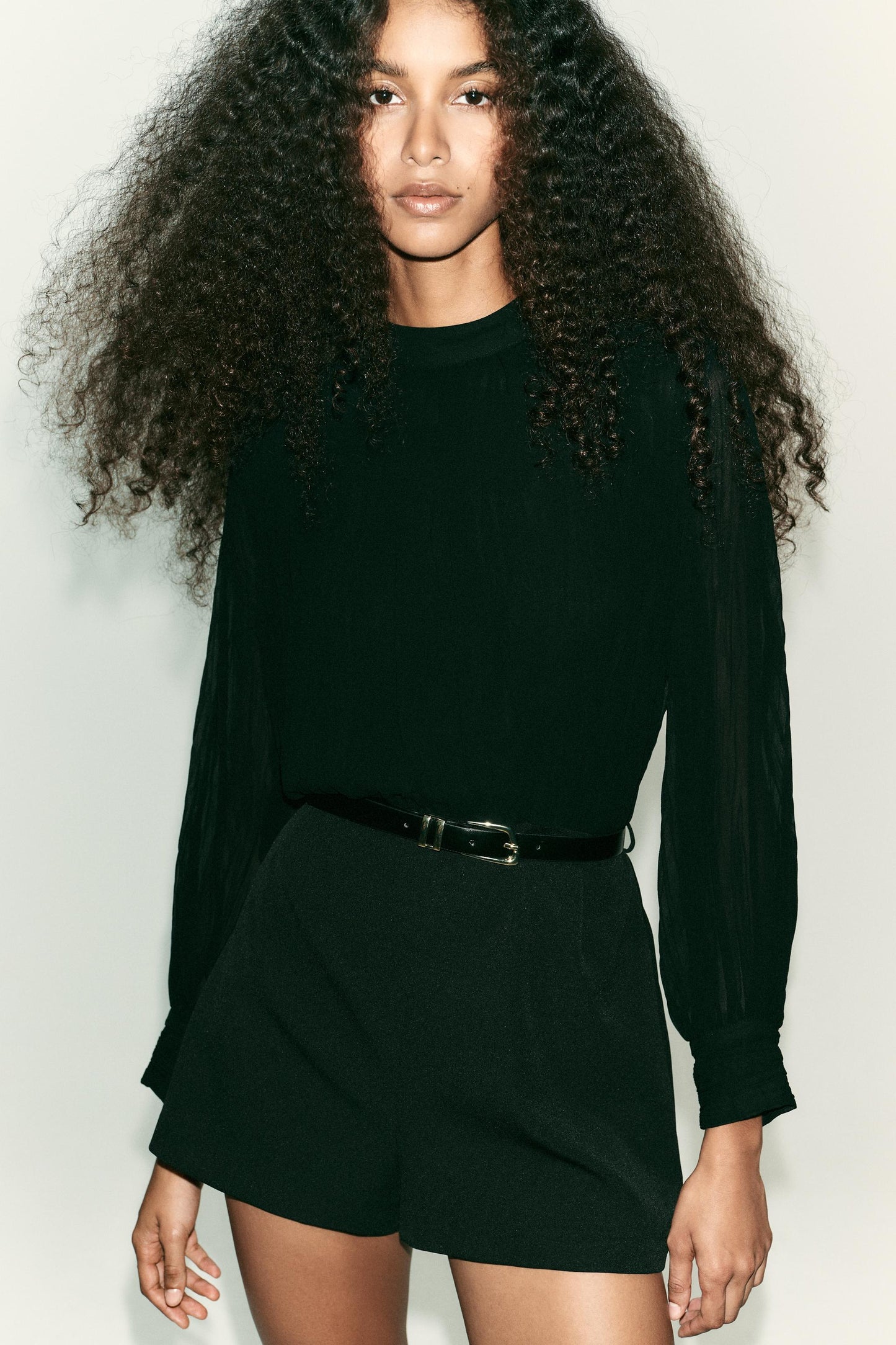 SEMI-SHEER COMBINATION JUMPSUIT WITH BELT