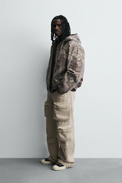 ABSTRACT PRINT HOODED JACKET