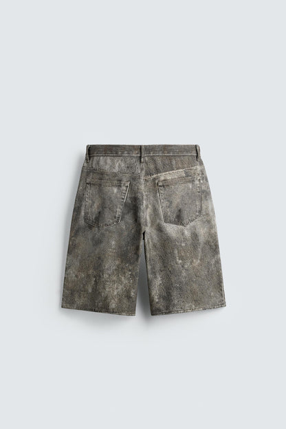 ABSTRACT PRINT BAGGY FIT DENIM SHORTS