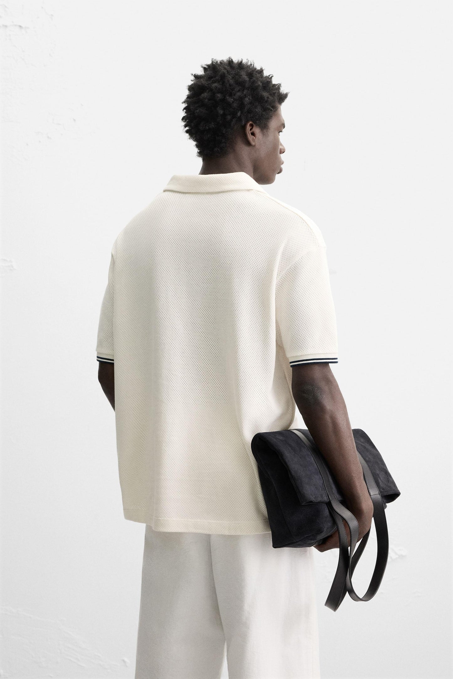 CONTRAST OPEN WEAVE POLO SHIRT