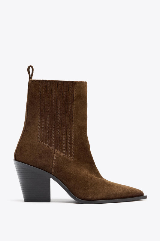 SPLIT LEATHER COWBOY ANKLE BOOTS