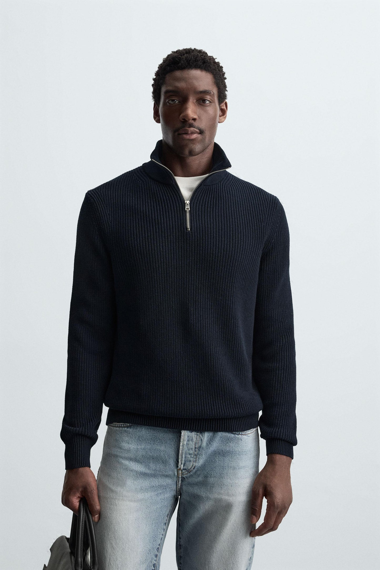 ZIPPERED PURL KNIT SWEATER