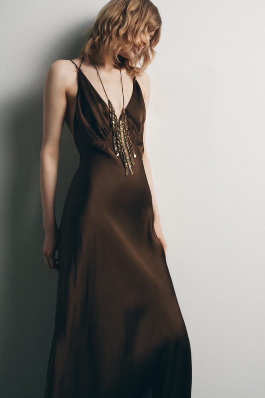BACKLESS SATIN EFFECT DRESS