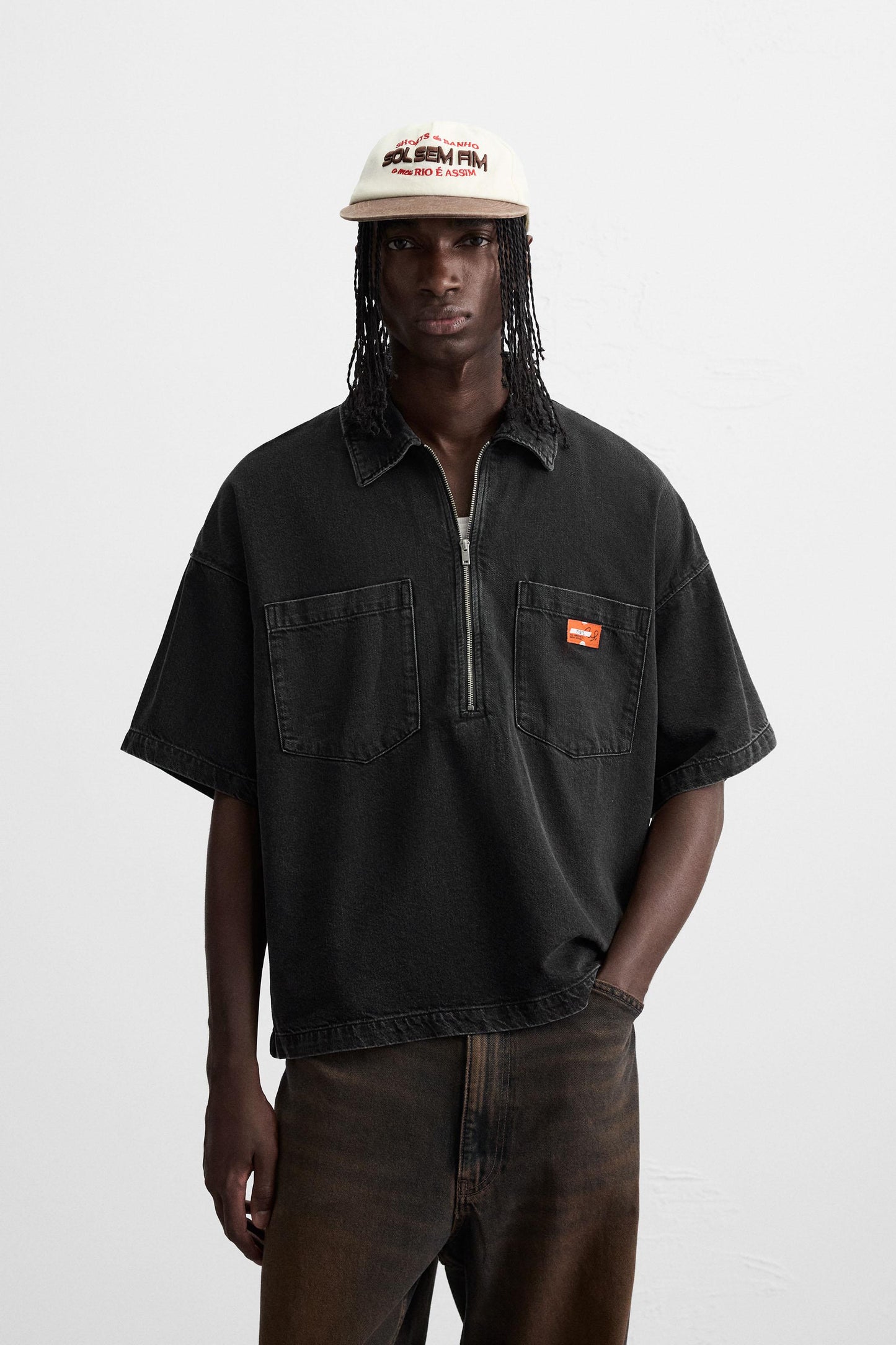 ZIPPER DENIM POLO SHIRT