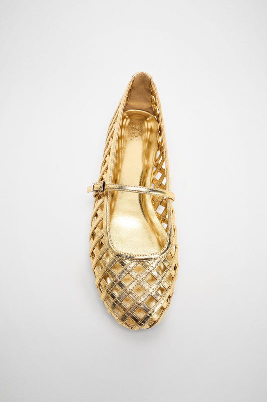 METALLIC EFFECT MESH BALLET FLATS