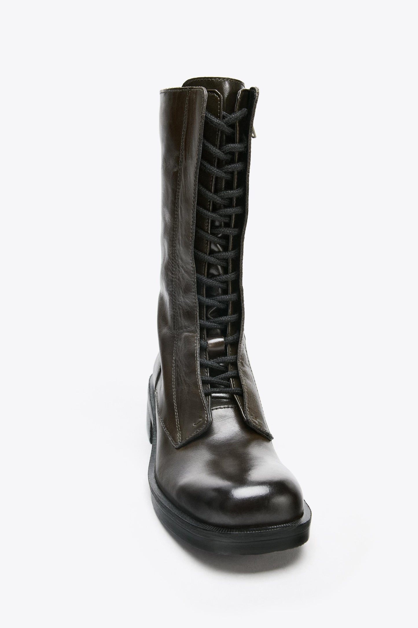 LACED LEATHER ANKLE BOOTS