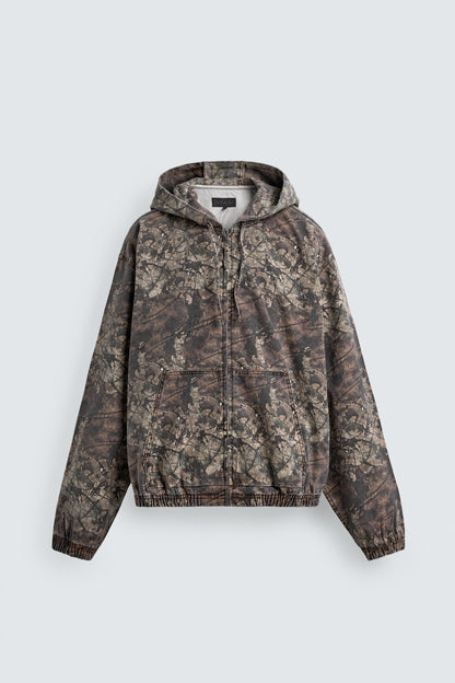 ABSTRACT PRINT HOODED JACKET