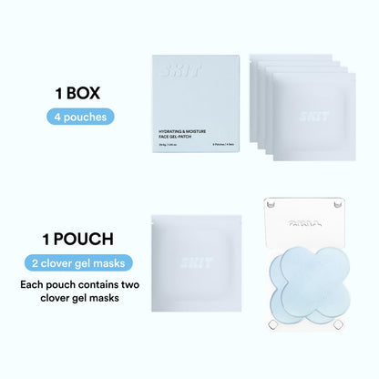 Skit Hydrating & Moisture Face Gel Patch | Hyaluronic Acid Hydrogel Patches with Glyceryl Glucoside for Deep Hydration & Soothing Care, Targeted Clover Mask, Korean Skincare | 4 Sets (8 Patches)