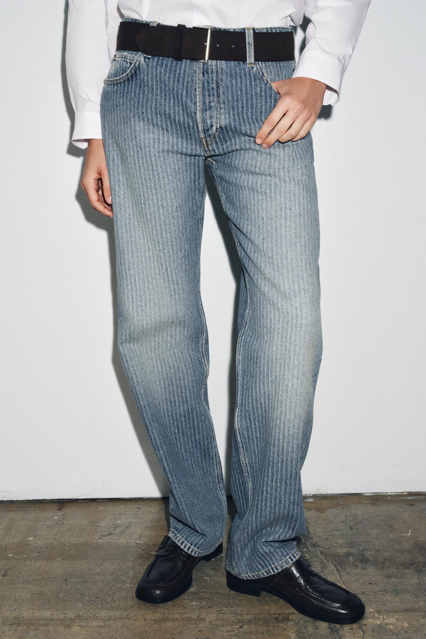 ZW COLLECTION MID-RISE STRAIGHT LEG STRIPE JEANS