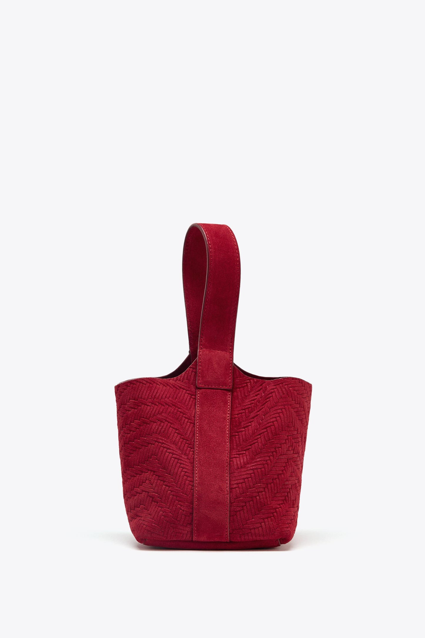 BRAIDED SPLIT LEATHER MINI BUCKET BAG