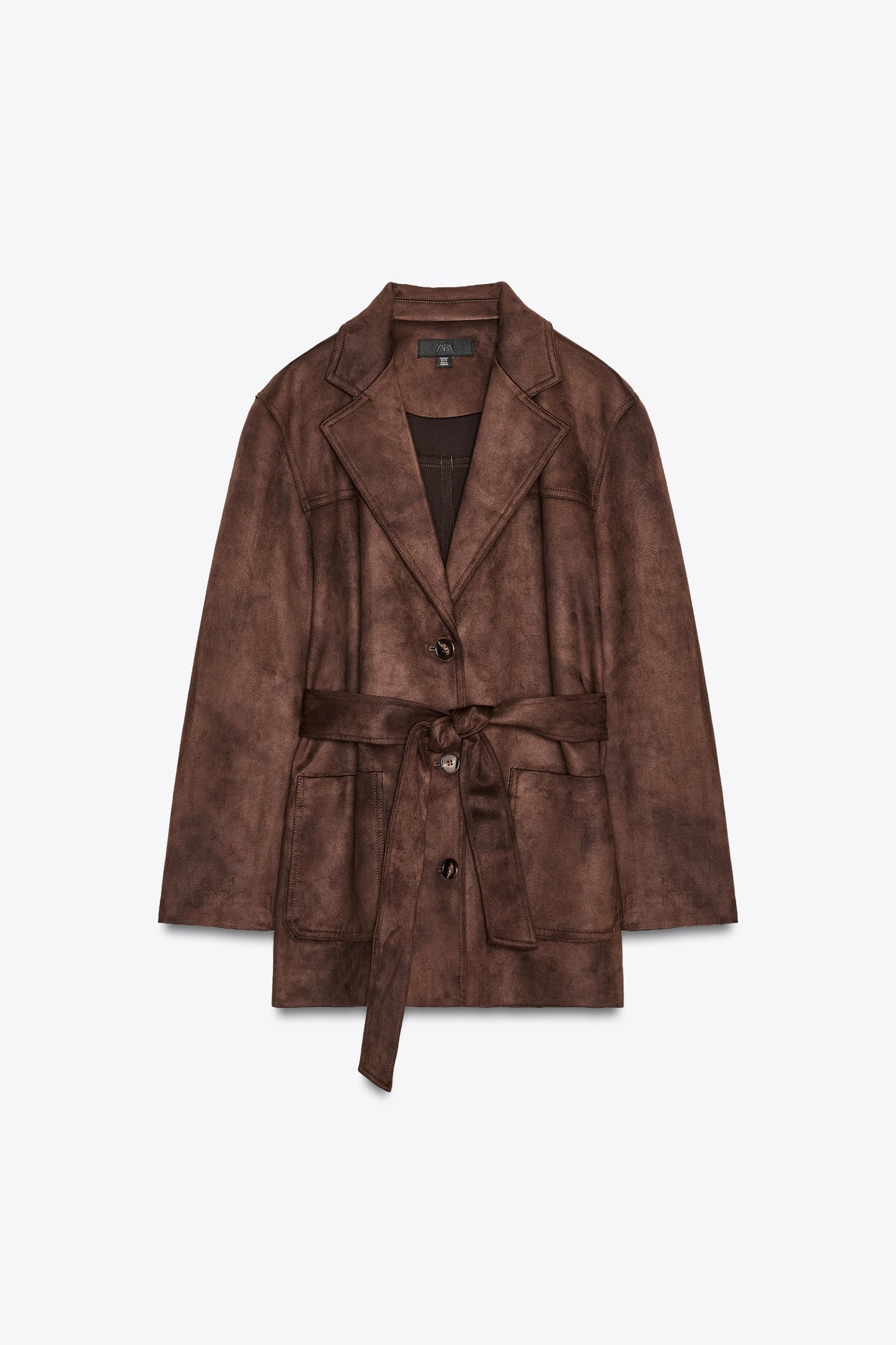 BELTED FAUX SUEDE JACKET