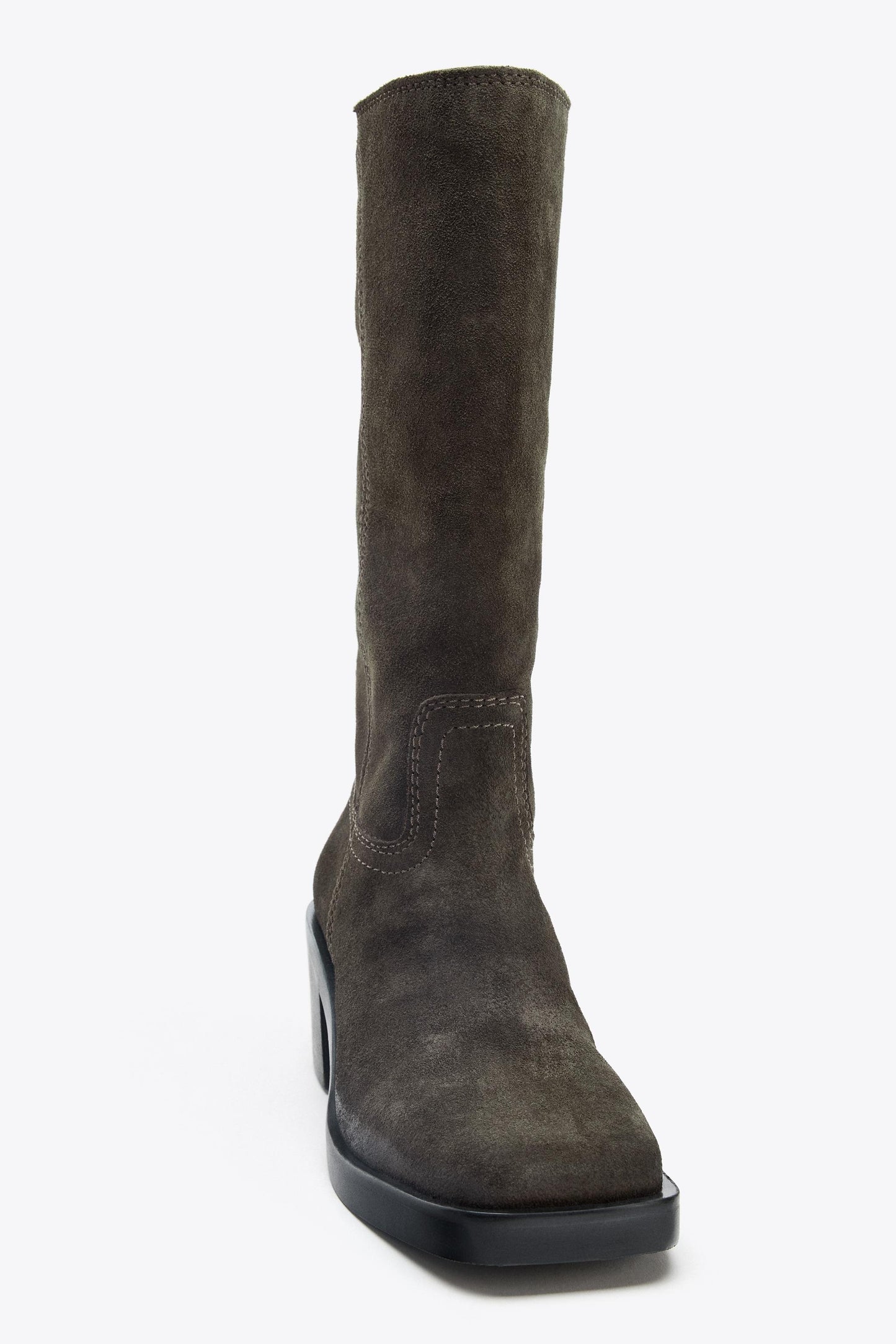 SPLIT LEATHER TOPSTITCHED BOOTS