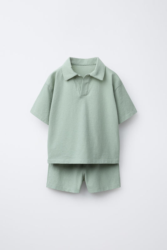 SOLID POLO AND BERMUDA JOGGING SET