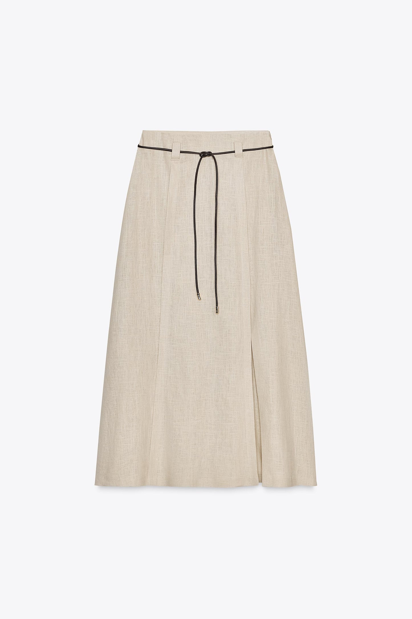LINEN BELTED MIDI SKIRT