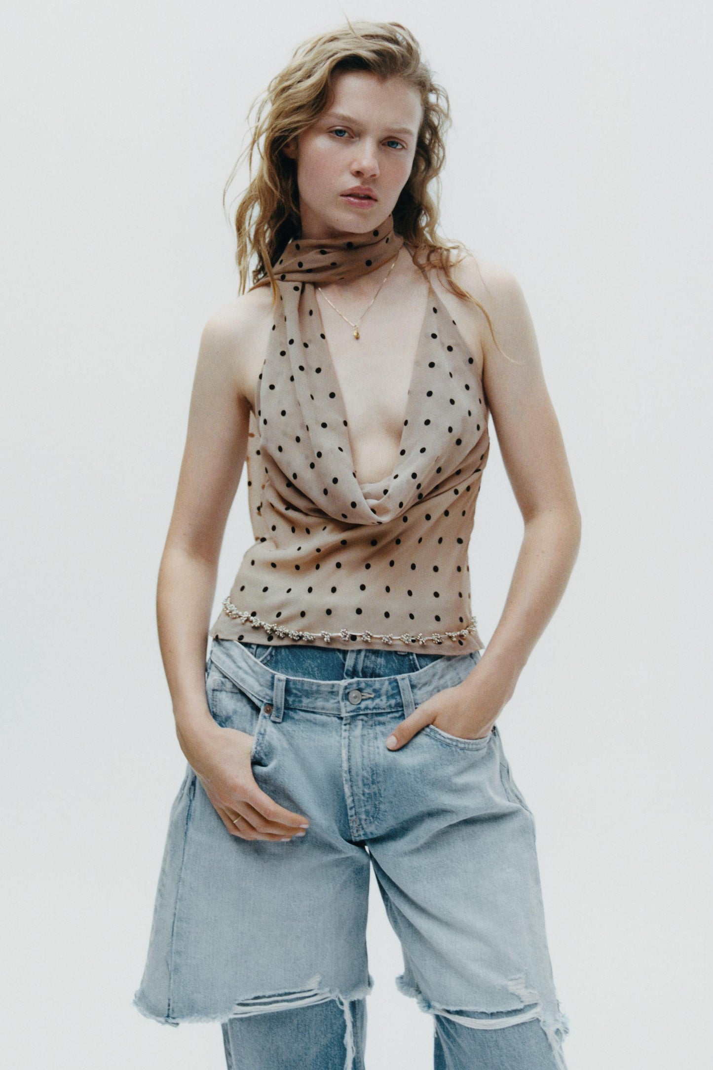 POLKA DOT HALTER SCARF TOP