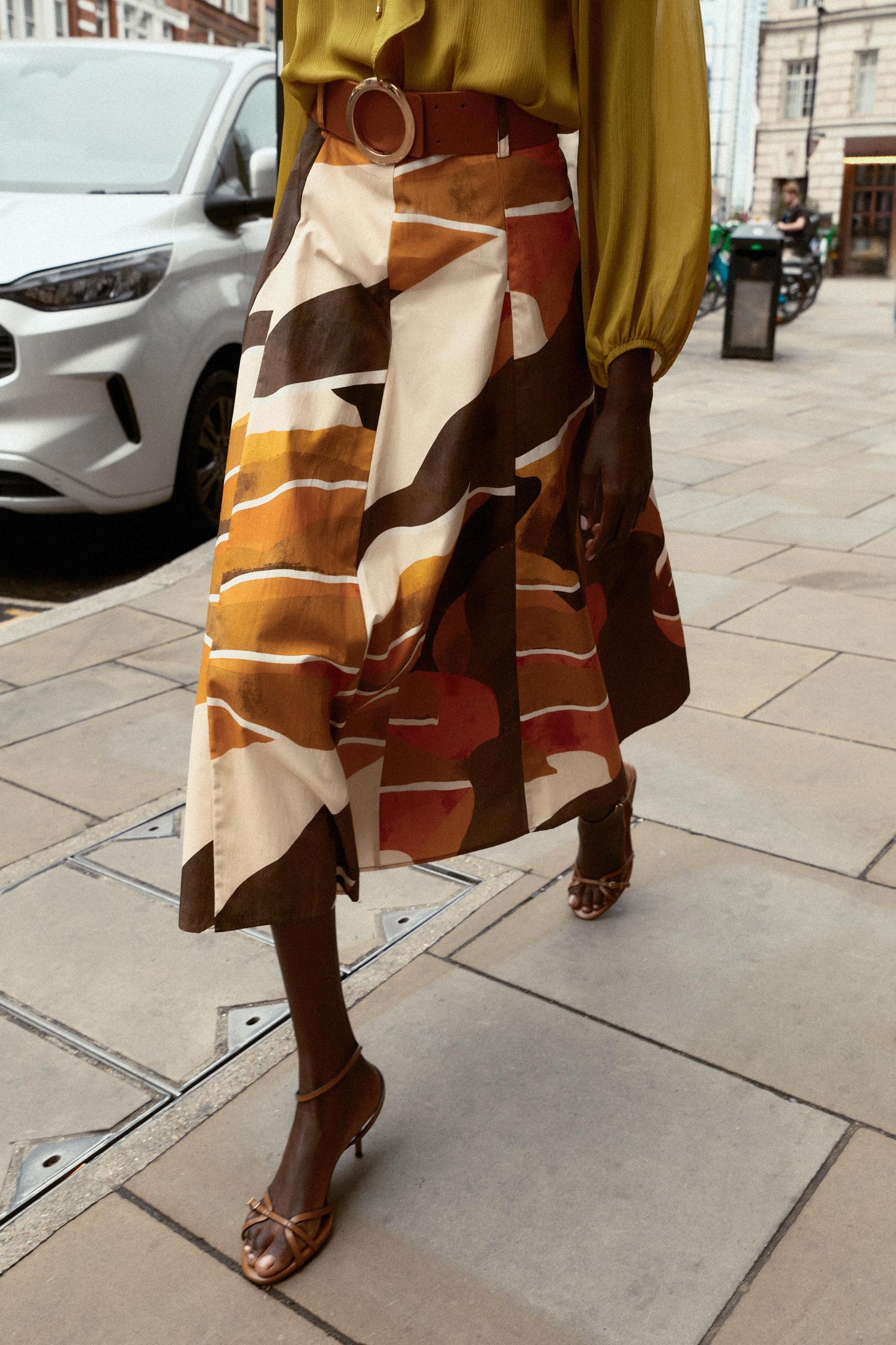 PRINTED POPLIN BELTED SKIRT